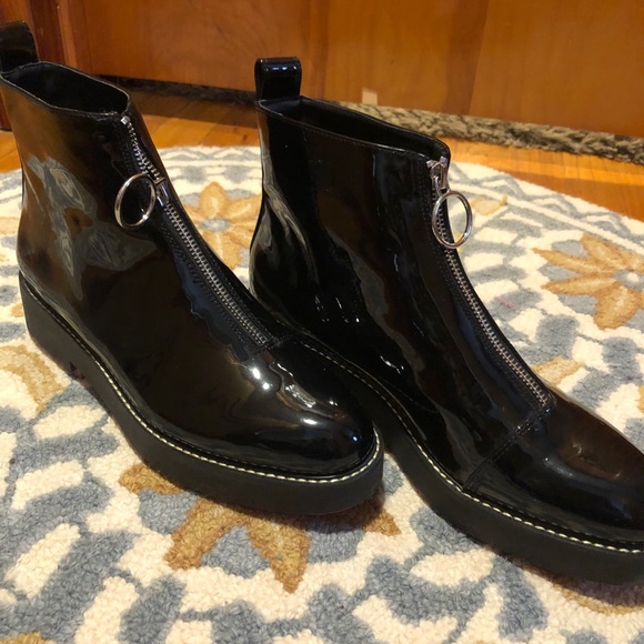 Zara Black Patent Ankle Boots with Zipper - Picture 2 of 8